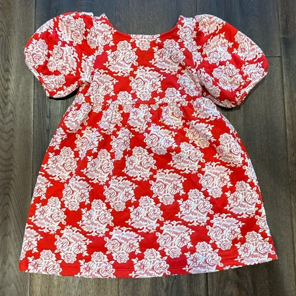 Janie and Jack Dresses Janie And Jack Red Puff Sleeve Dress In Soft Jacquard Girls Size 5 Poshmark
